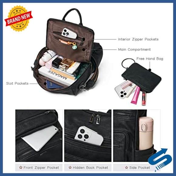 Faux Leather Convertible Backpack Purse with Luggage Strap, 9 Pockets main image 5